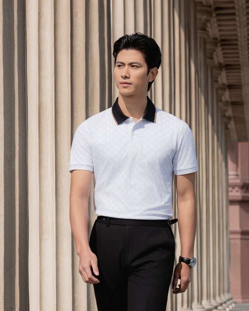 Áo Polo Trắng Hoạ Tiết, Kháng Khuẩn, Chống Nhăn, Bền Màu 9APCH529TRK 