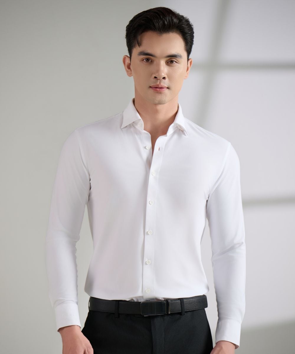  Áo Sơ Mi Trắng Dài Tay Knit Nhật Kháng Khuẩn Tốt 7SMDB302TRK 