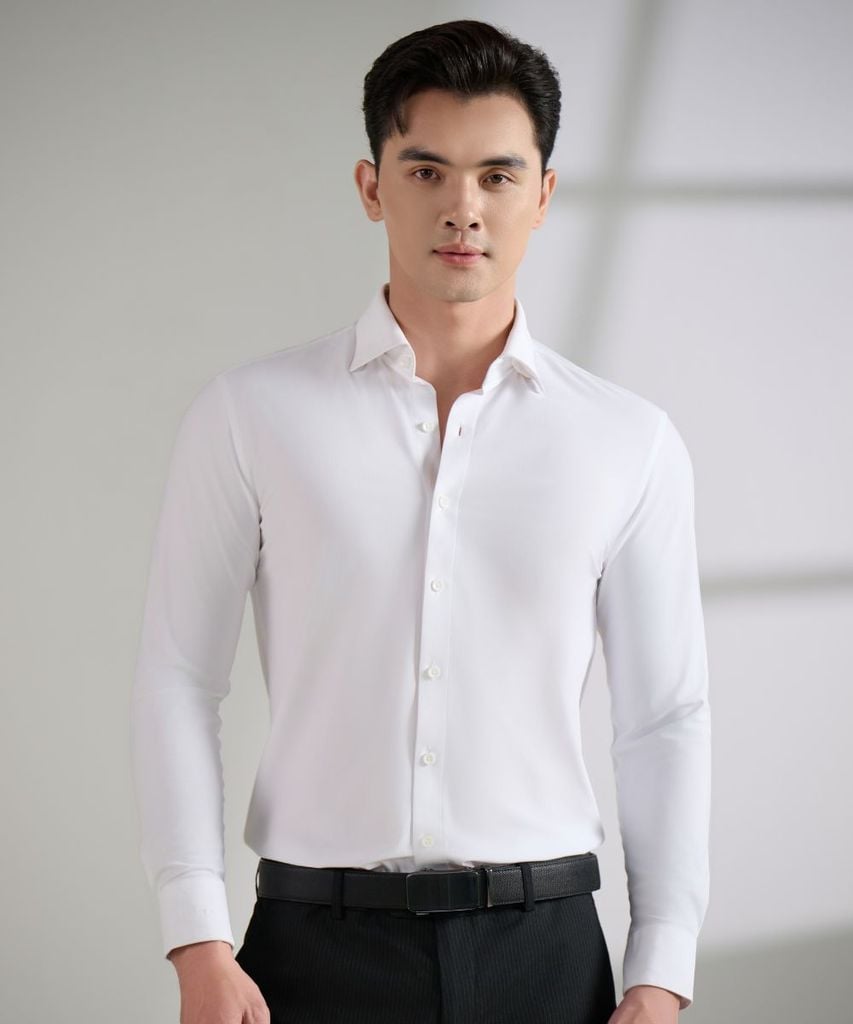  Áo Sơ Mi Trắng Dài Tay Knit Nhật Kháng Khuẩn Tốt 7SMDB302TRK 