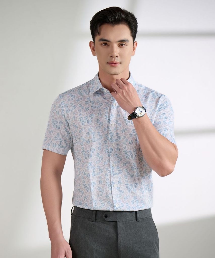  Áo Sơ Mi Cộc Tay Phối Hoạ Tiết Cao Cấp, Chống Nhăn, Bền Màu 9SMCH541TRK 