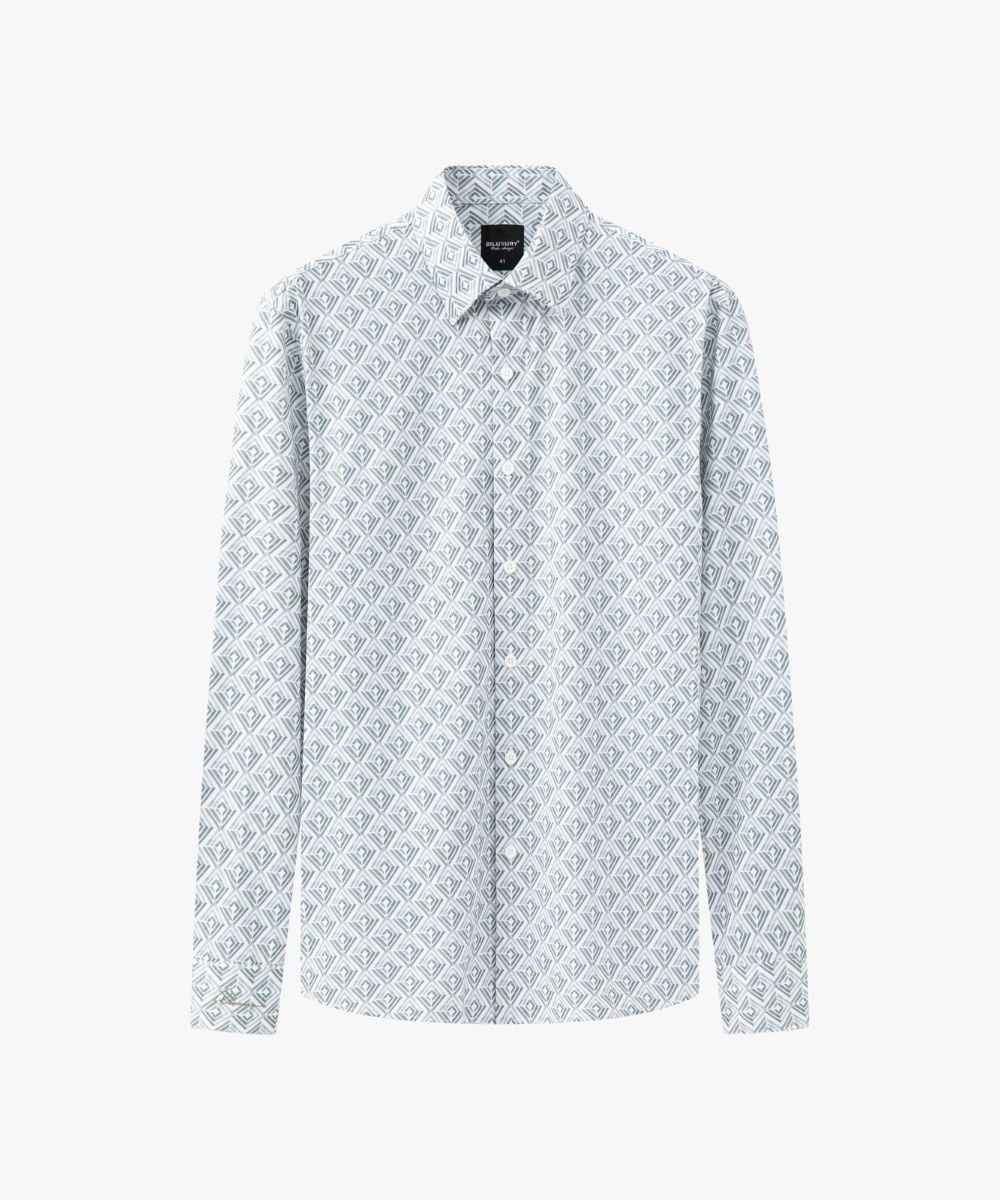  Áo Sơ Mi Xanh Rêu Dài Tay Họa Tiết In Chìm Thấm Hút Mồ Hôi 8SMDH437REU 