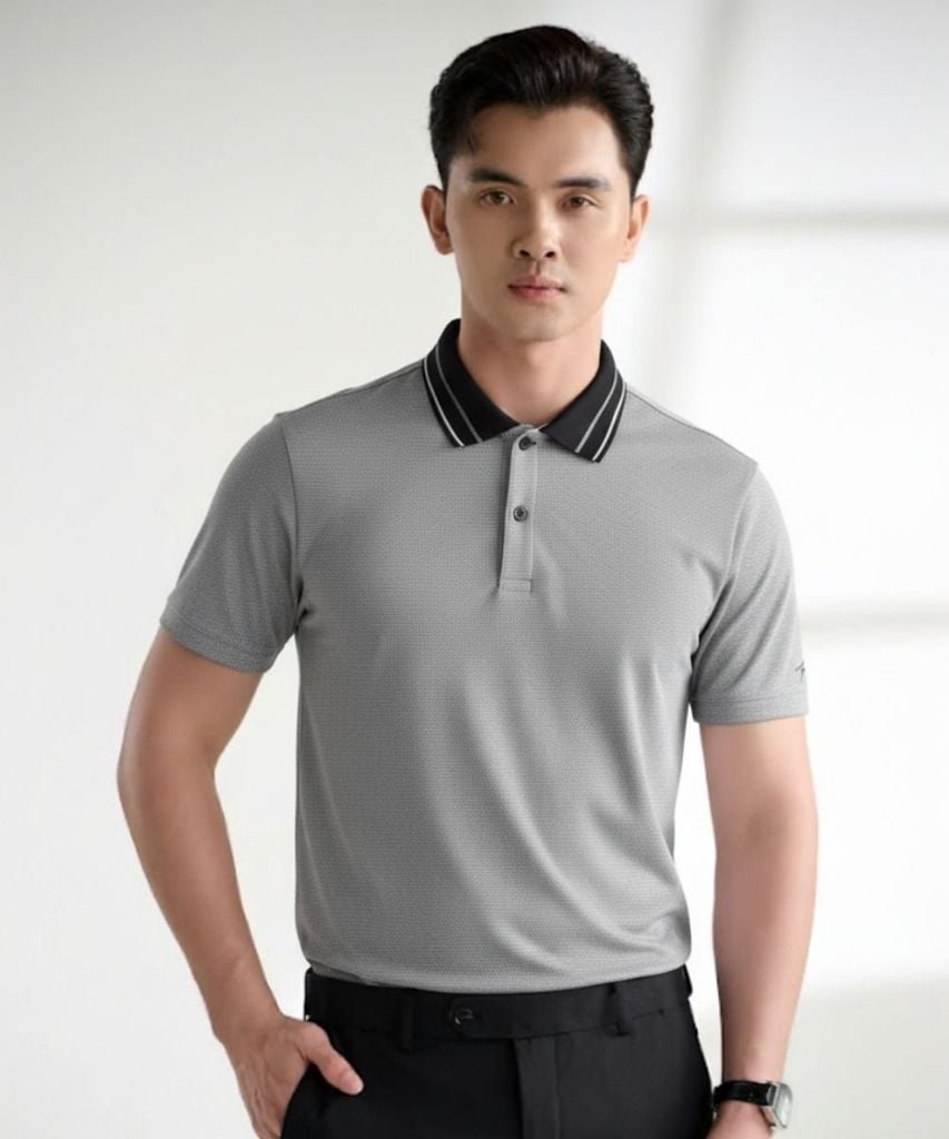  Áo Polo Xám Phối Cổ Đen Cao Cấp, Chống Nhăn, Chống Bám Bẩn 9APCH593XAM 
