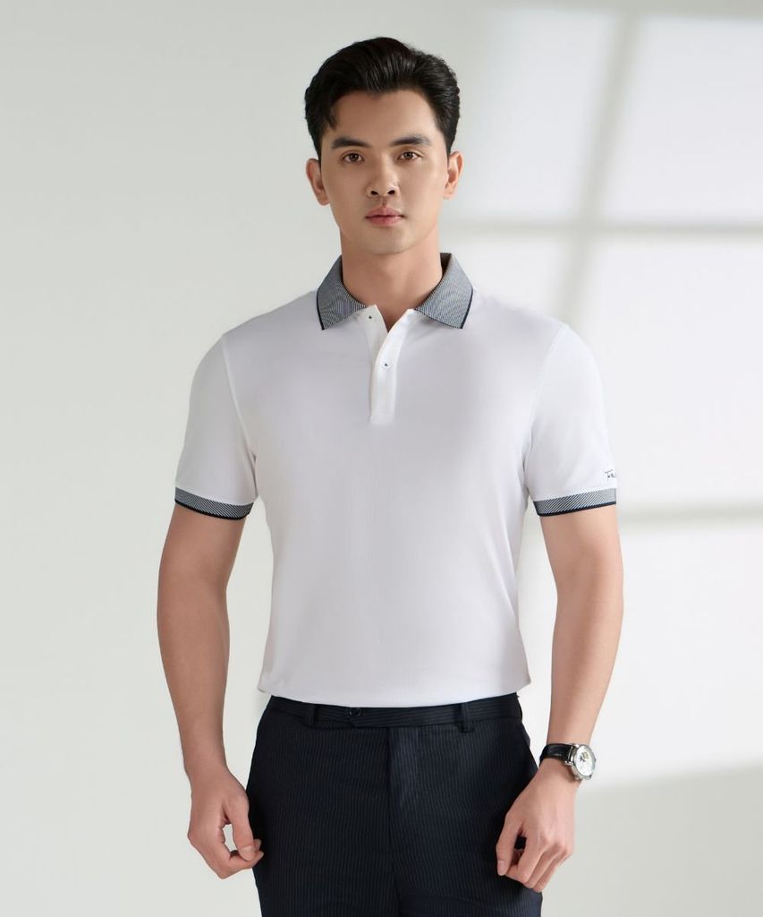  Áo Polo Trắng/Tím Than Cao Cấp, Chống Nhăn, Bền Màu 9APCB561TRK/TTT 
