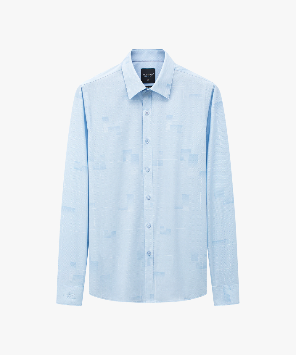  Áo Sơ Mi Dài Tay Xanh Phối Hoạ Tiết Cao Cấp, Chống Nhăn, Kháng Khuẩn 8SMDH454XAH 