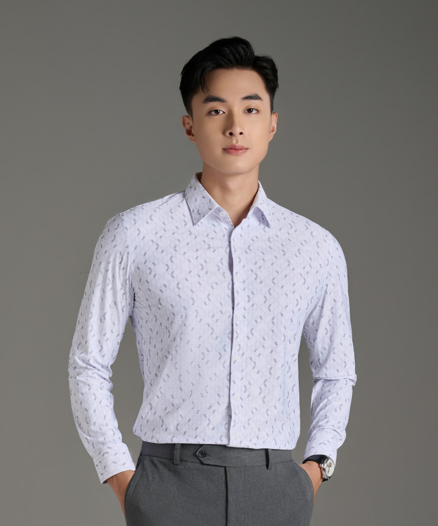  Áo Sơ Mi Trắng Hoạ Tiết, Cao Cấp, Chống Nhăn, Kháng Khuẩn 9SMDH538TRK 