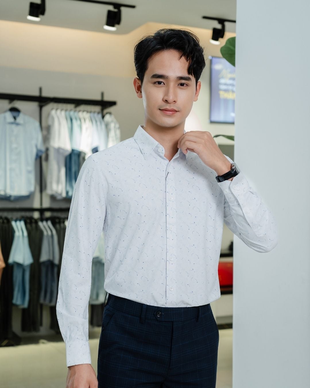  Áo Sơ Mi Dài Tay Trắng Thiết Kế Hoạ Tiết Cao Cấp 9SMDH513TRK 