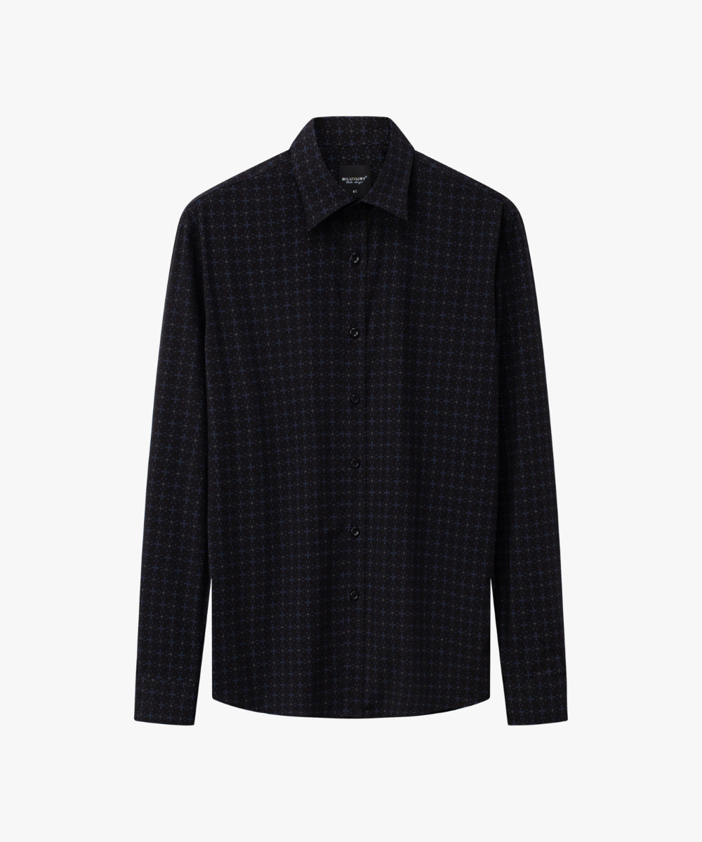  Áo Sơ Mi Đen Hoạ Tiết, Cao Cấp, Chống Nhăn, Kháng Khuẩn 9SMDH555DEN 