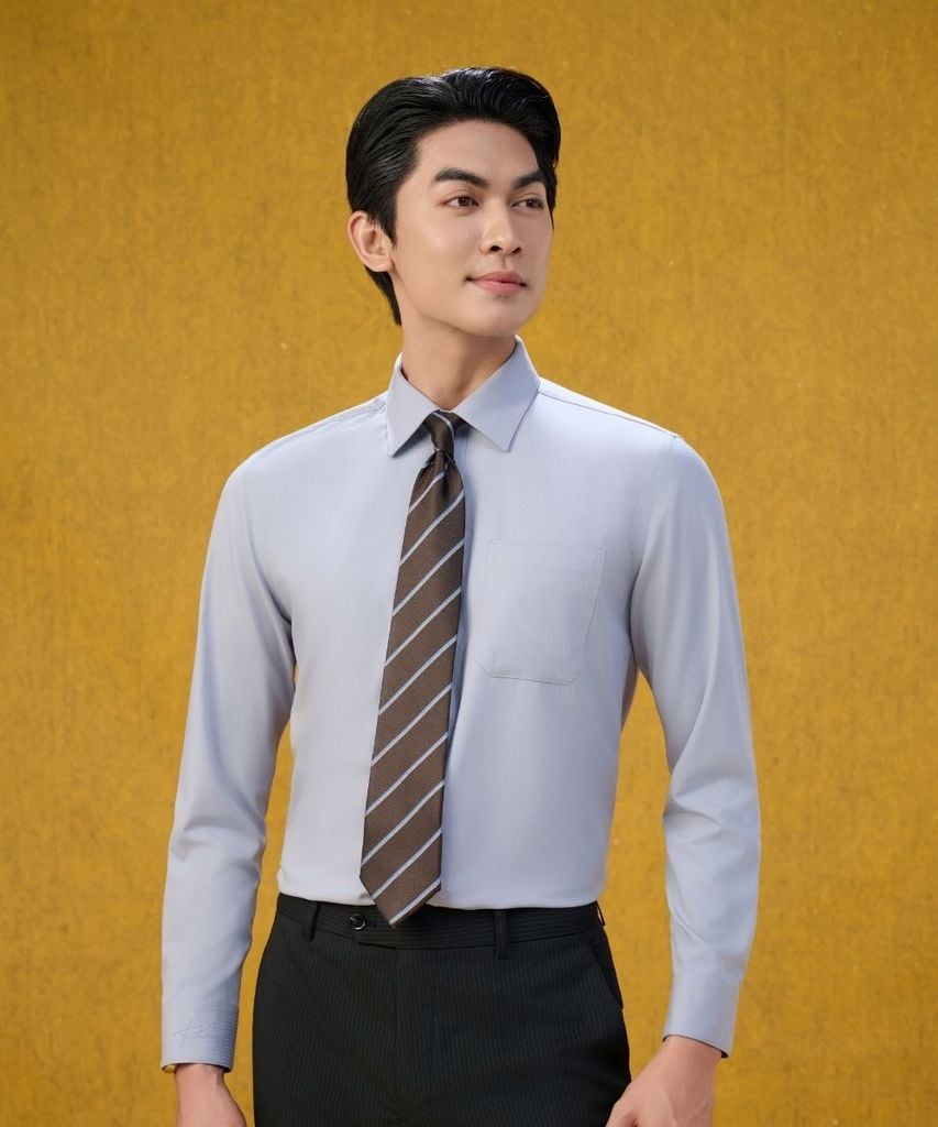  Áo Sơ Mi Dài Tay Ghi Xám Cao Cấp, Chống Nhăn Nhàu, Chống Bám Bẩn 9SMDB549GHS 
