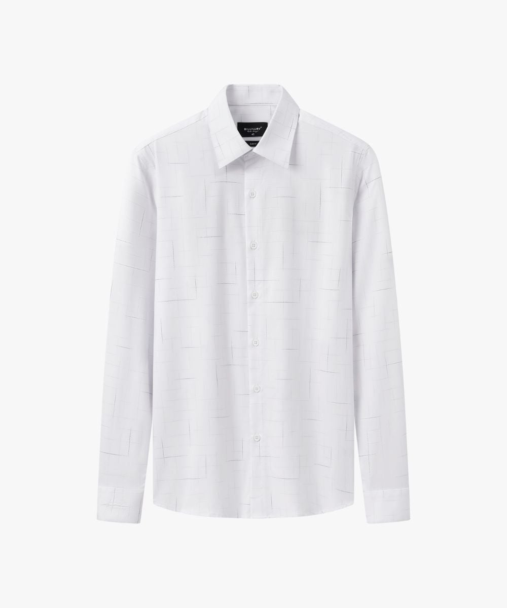  Áo Sơ Mi Trắng Phối Hoạ Tiết Cao Cấp, Chống Nhăn, Bền Màu 9SMDH540TRK 
