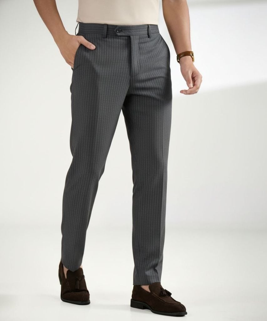  Quần Âu Ghi Tối Phối Kẻ Sọc Cao Cấp Chống Nhăn, Chống Bám Bẩn 9QAUS541GHT 