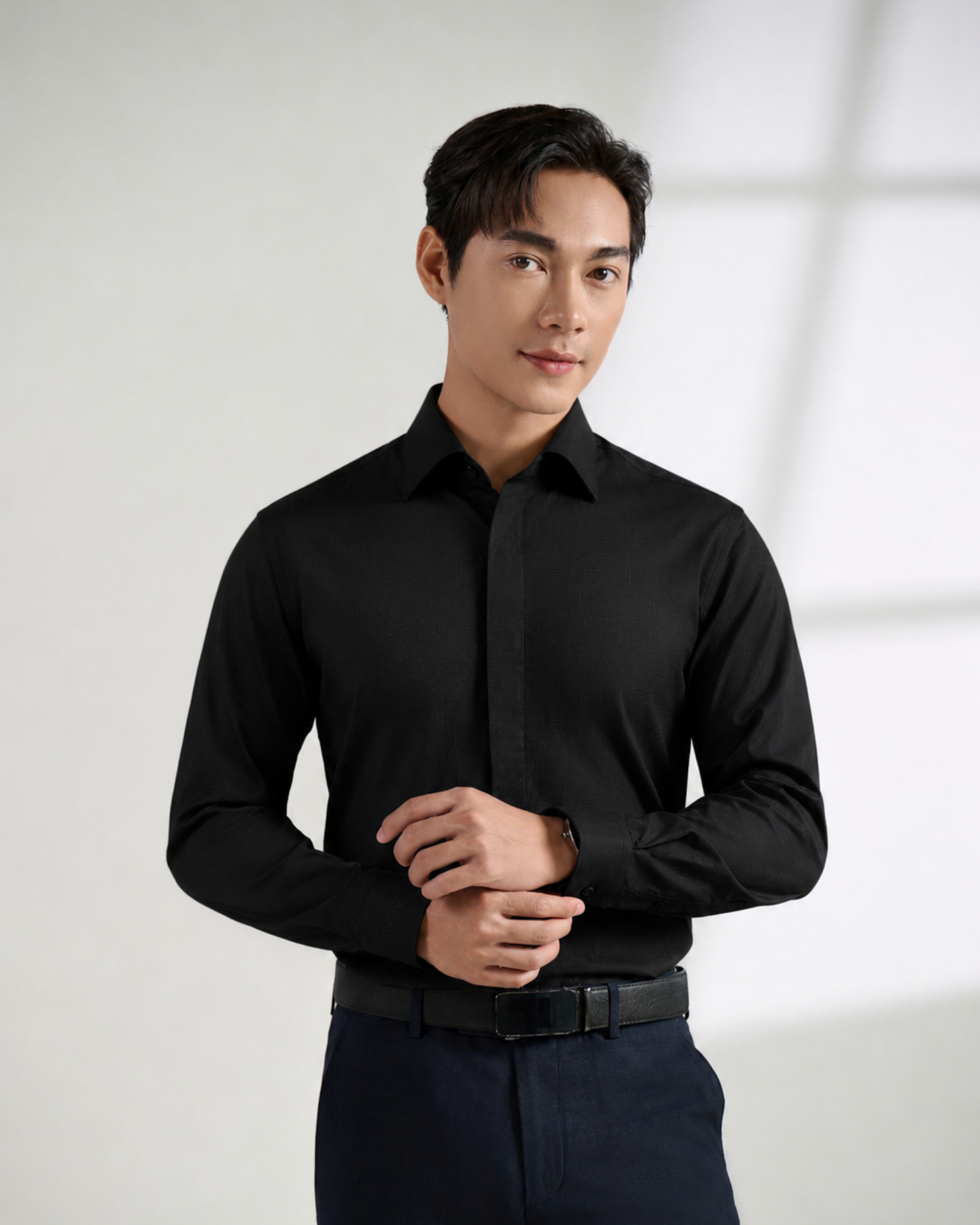  Áo Sơ Mi Đen Dài Tay Cao Cấp 1SMDB607DEN 