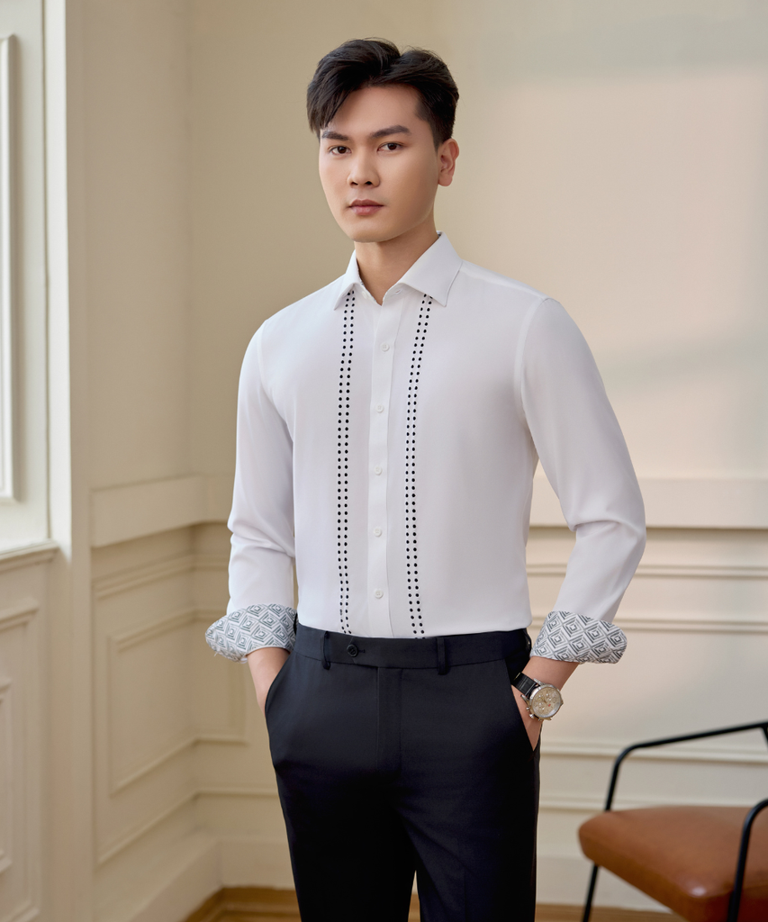  Áo Sơ Mi Trắng Hoạ Tiết, Cao Cấp, Chống Nhăn, Kháng Khuẩn 8SMDT417TRK 
