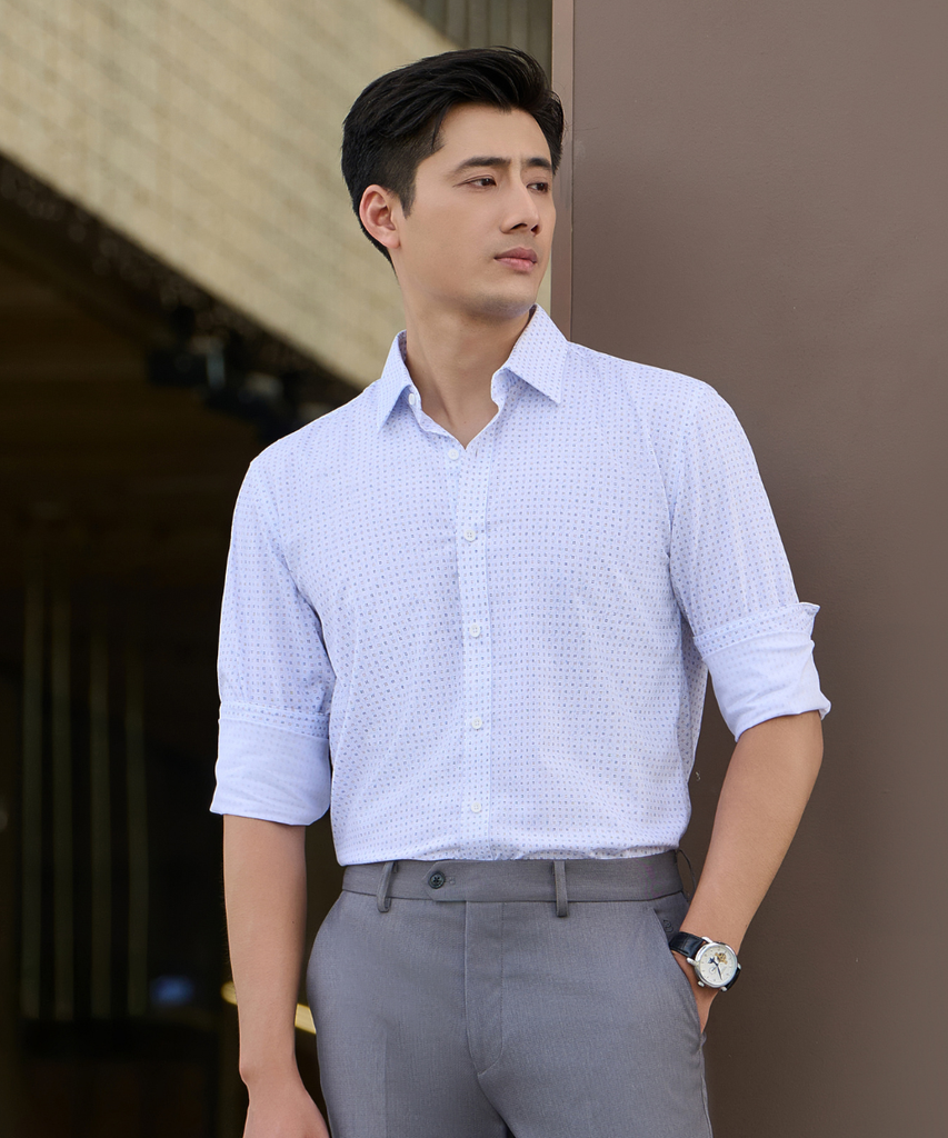  Áo Sơ Mi Trắng Hoạ Tiết Cao Cấp, Chống Nhăn, Kháng Khuẩn 8SMDH434TRK 