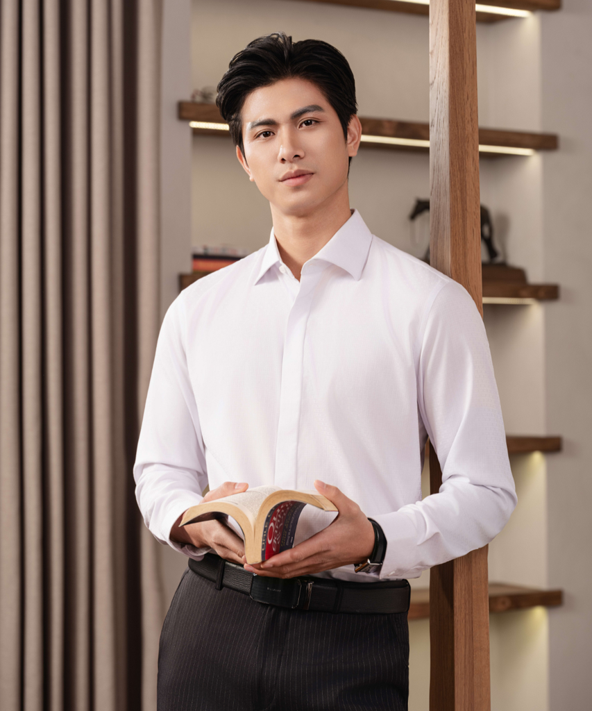  Áo Sơ Mi Trắng Hoạ Tiết, Cao Cấp, Chống Nhăn, Kháng Khuẩn 9SMDC553TRK 