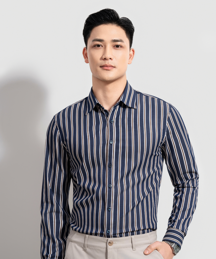  Áo Sơ Mi Dài Tay Hoạ Tiết Kẻ Sọc Thấm Hút Tốt 8SMDS431TTS 