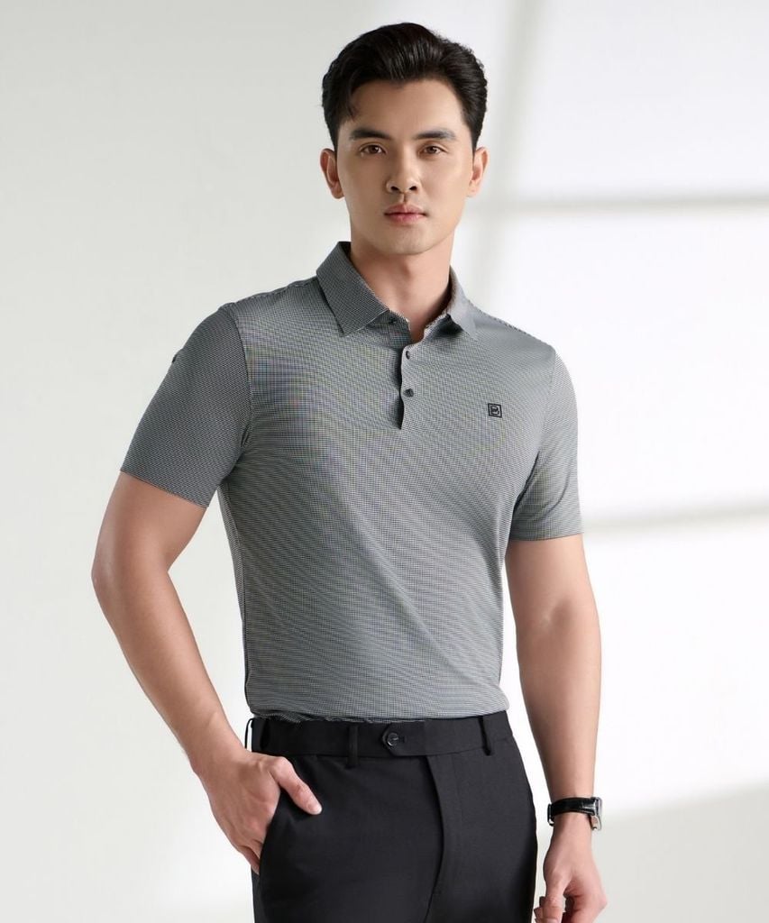  Áo Polo Ghi Đen Cao Cấp Ép Dán Không Đường May, Chống Nhăn, Bền Màu 9APCH563DEN 