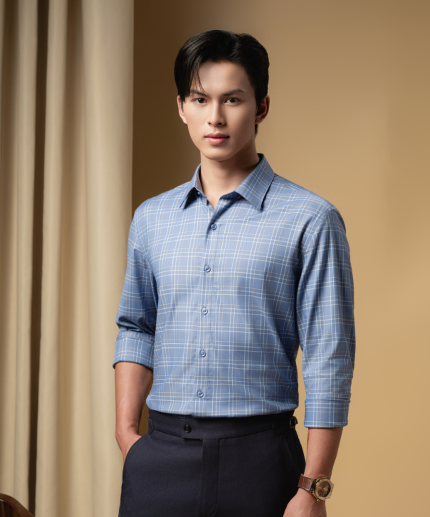  Áo Sơ Mi Dài Tay Hoạ Tiết Lá Cổ Nhọn Thấm Hút Tốt 8SMDC440XAH 