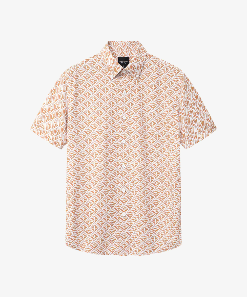  Áo Sơ Mi Cộc Tay Màu Cam, Hoạ Tiết Trendy, Kháng Khuẩn, Bền Màu 8SMCH425CAM 