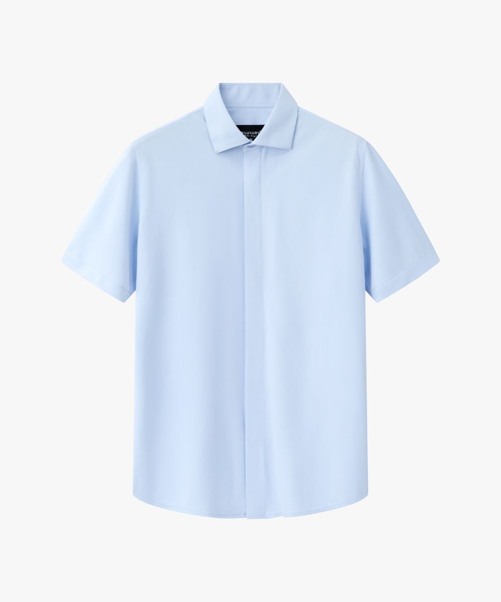  Áo Sơ Mi Cộc Tay Màu Xanh, Trơn, Kháng Khuẩn, Bền Màu 9SMCB528XAH 