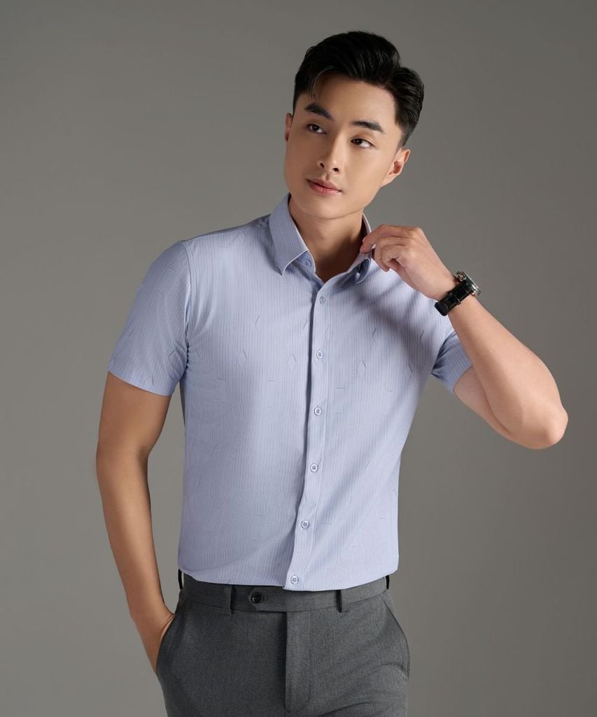  Áo Sơ Mi Cộc Tay Ghi Xám Hoạ Tiết, Cao Cấp, Chống Nhăn 9SMCH521GHX 