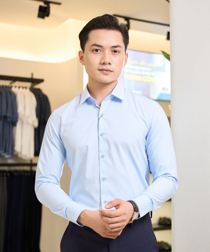  Áo Sơ Mi Xanh Dài Tay Cao Cấp, Chống Nhăn, Kháng Khuẩn 9SMDB547XAH 