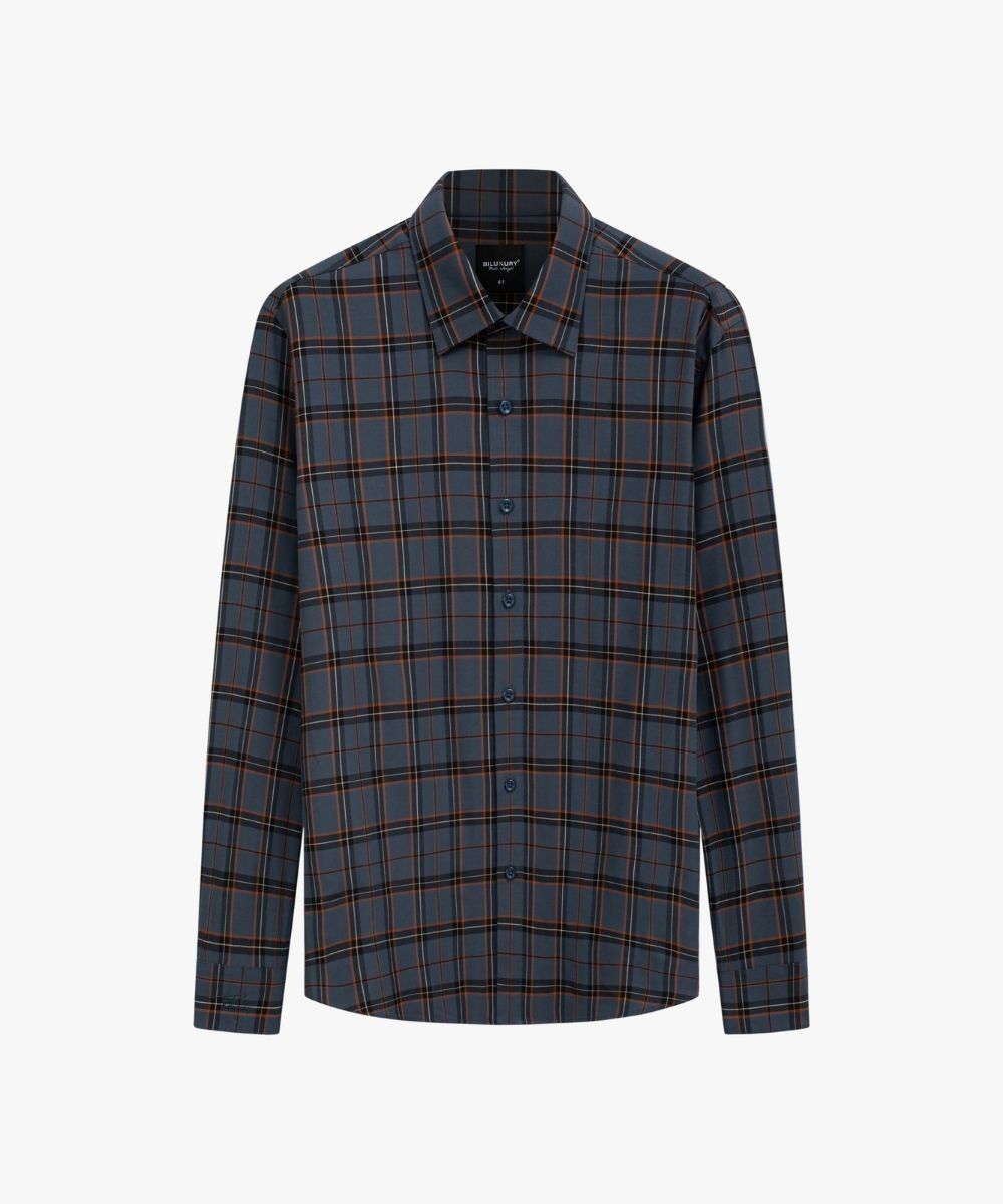  Áo Sơ Mi Dài Tay Xanh Phối Hoạ Tiết Cao Cấp 8SMDC333XNG 