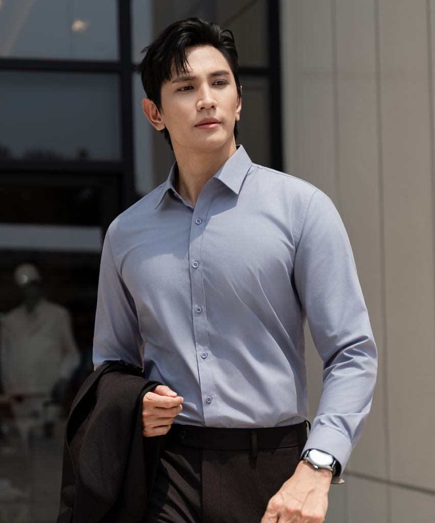  Áo Sơ Mi Ghi Sáng Dài Tay Cao Cấp, Chống Nhăn, Kháng Khuẩn 9SMDB547GHS 