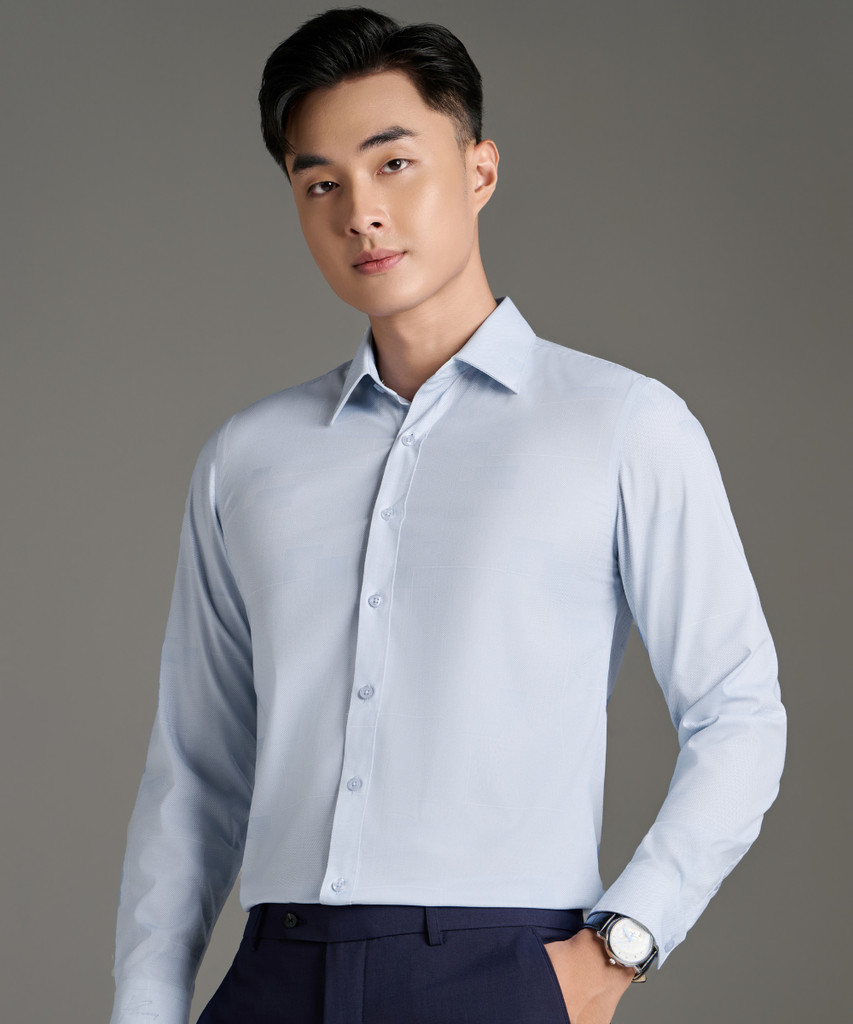  Áo Sơ Mi Dài Tay Ghi Phối Hoạ Tiết Cao Cấp, Chống Nhăn, Kháng Khuẩn 8SMDH454GHS 