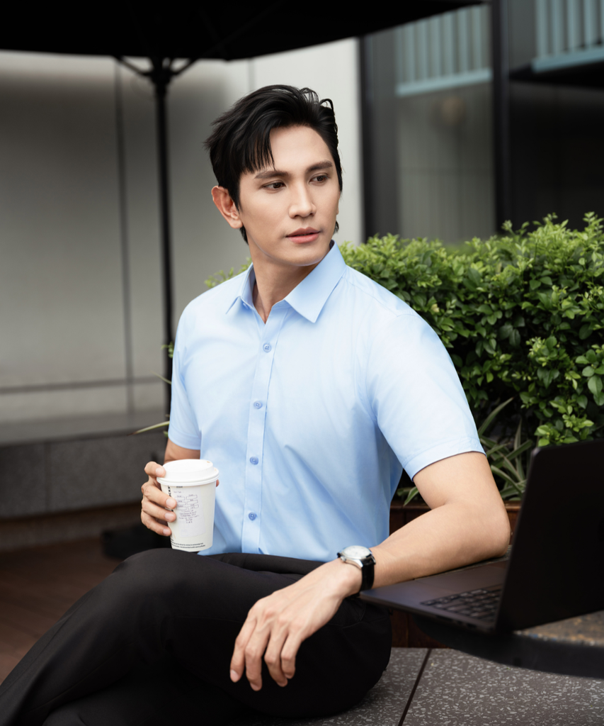  Áo Sơ Mi Xanh Cộc Tay Cao Cấp, Chống Nhăn, Kháng Khuẩn 9SMCB548XAH 