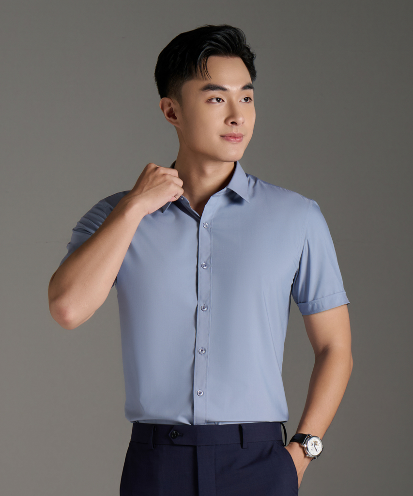  Áo Sơ Mi Ghi Sáng Cộc Tay Cao Cấp, Chống Nhăn, Kháng Khuẩn 9SMCB548GHS 