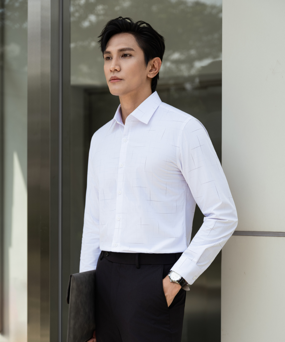 Áo Sơ Mi Trắng Phối Hoạ Tiết Cao Cấp, Chống Nhăn, Bền Màu 9SMDH540TRK 