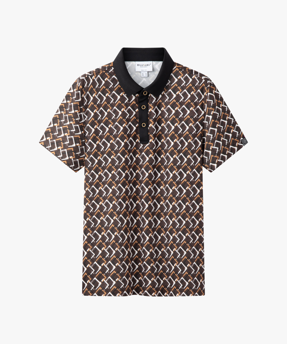 Áo Polo Nâu Phối Hoạ Tiết, Cao Cấp, Chống Nhăn, Bền Màu 8APCH425NDA 