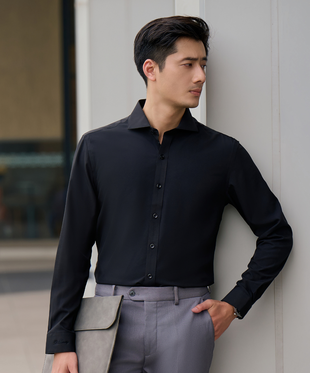  Áo Sơ Mi Đen Dài Tay Basic Chống Bám Bẩn 4SMDB003DEN 