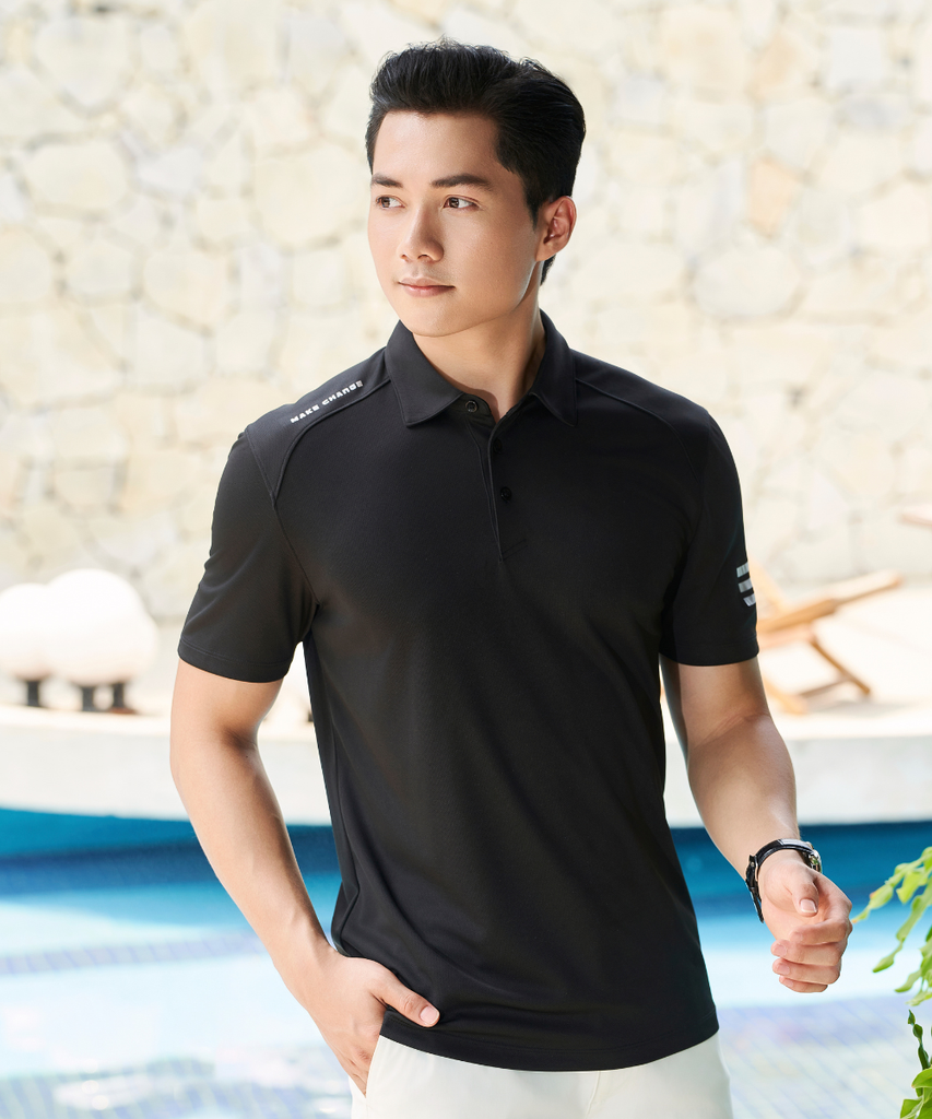  Áo Polo Đen Recycle Thiết Kế Basic Thân Thiện Với Da 8APCT443DEN 