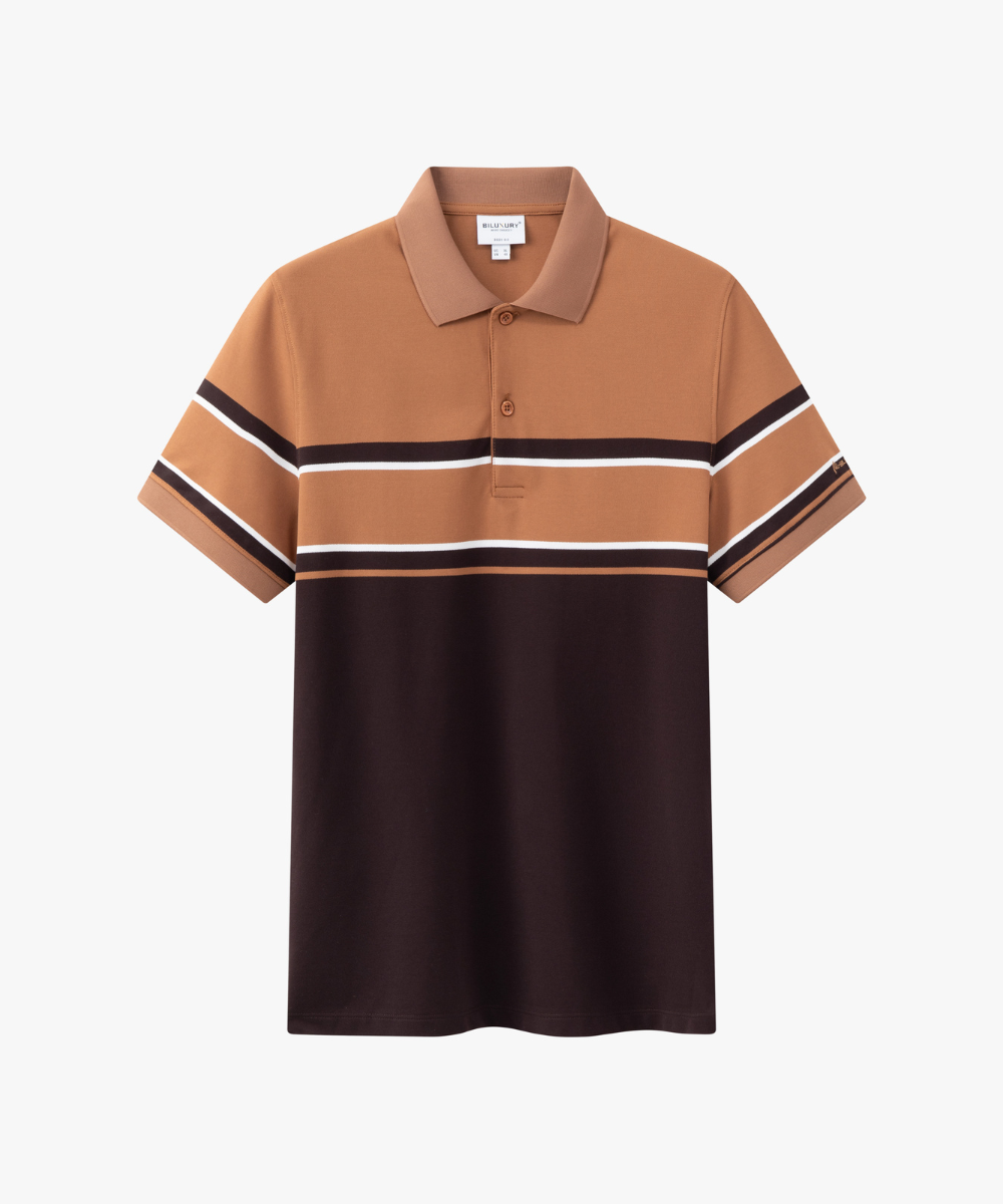  Áo Polo Nâu Kẻ Phối Viền Cổ Bền Màu 8APCS452NAU 