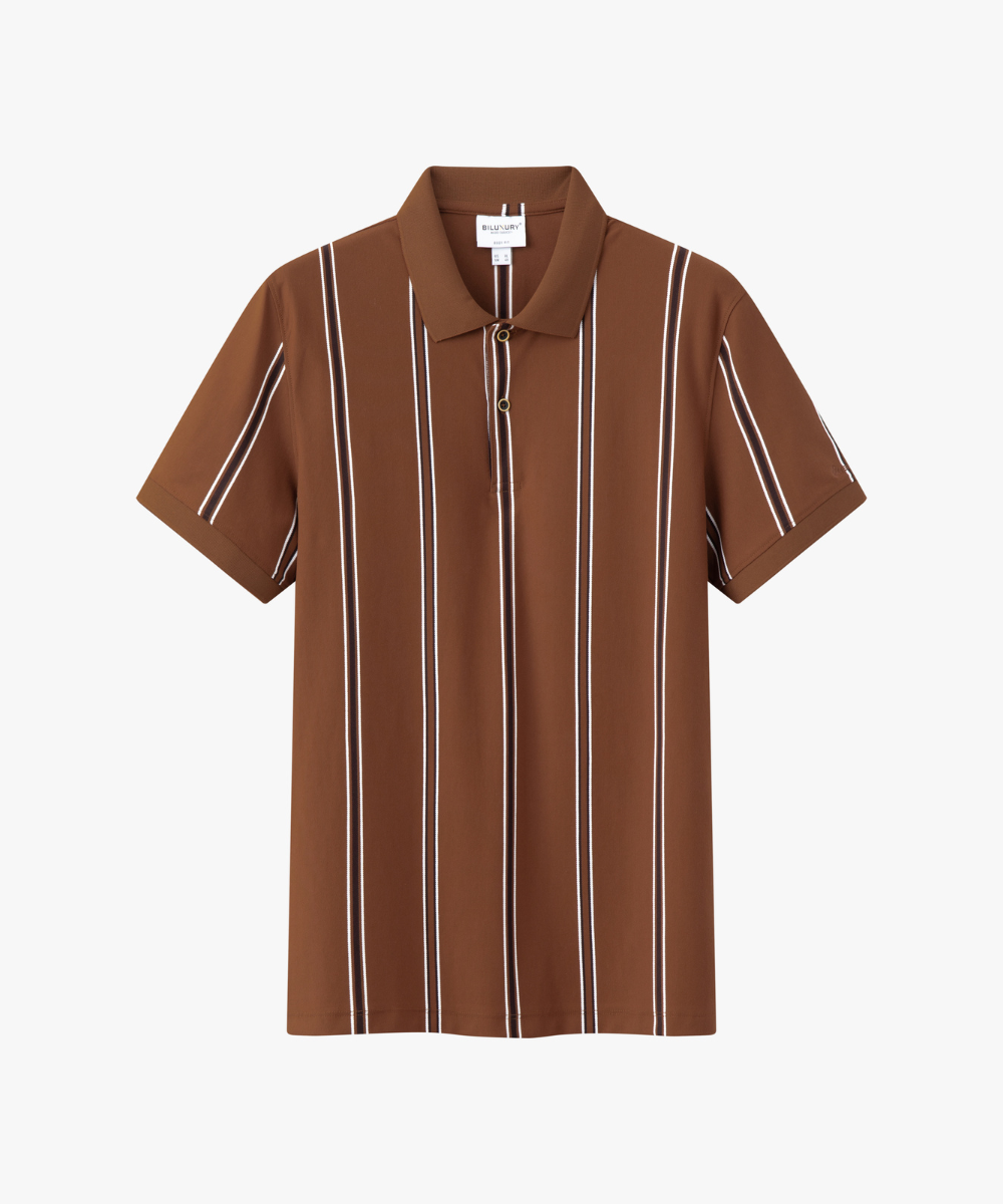  Áo Polo Nâu Hoạ Tiết Kẻ Sọc Thân Thiện Với Làn Da 8APCS457NAU 