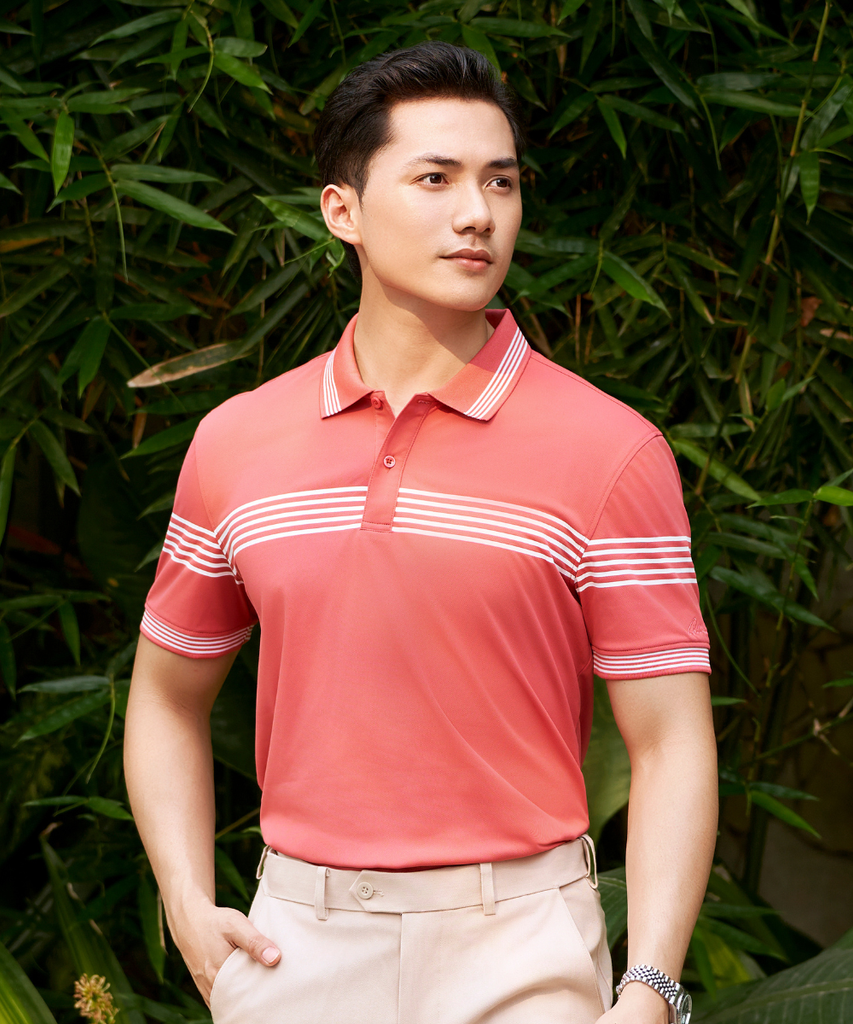  Áo Polo Hồng Đậm Họa Tiết Kẻ Ngang Vải Recycle Bền Màu 8APCT458HOD 