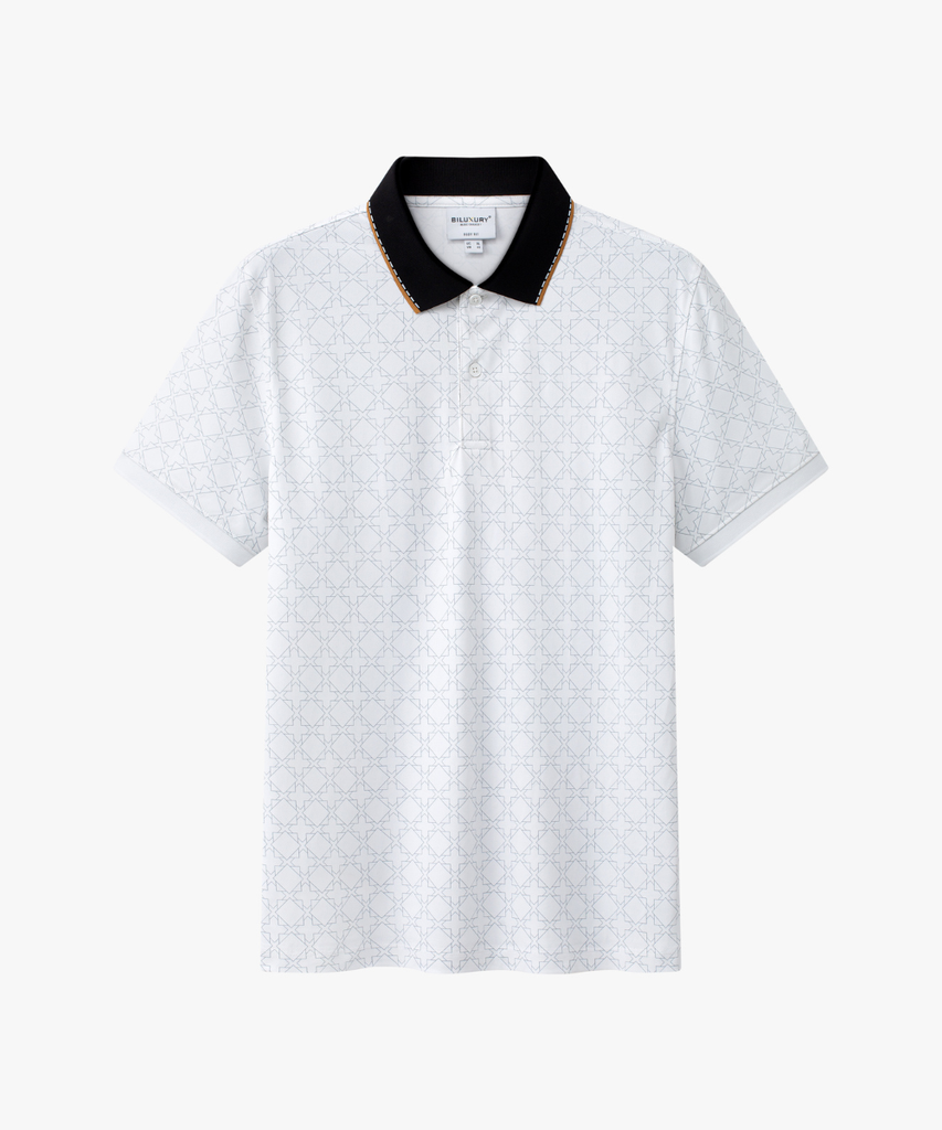  Áo Polo Trắng Hoạ Tiết, Kháng Khuẩn, Chống Nhăn, Bền Màu 9APCH529TRK 