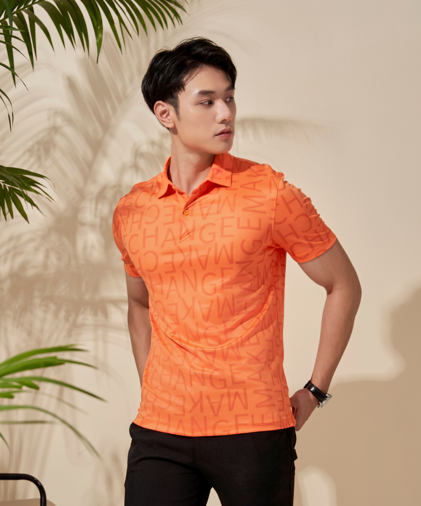  Áo Polo Cam Hoạ Tiết Monogram Vải Recycle Thân Thiện Với Da 8APCH440CAM 