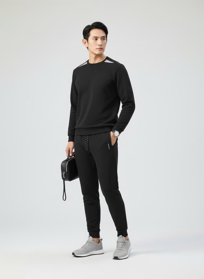  Bộ Nỉ Thể Thao Cổ Tròn Thiết Kế Basic 9ANOT002DEN + 9QNIT002DEN 