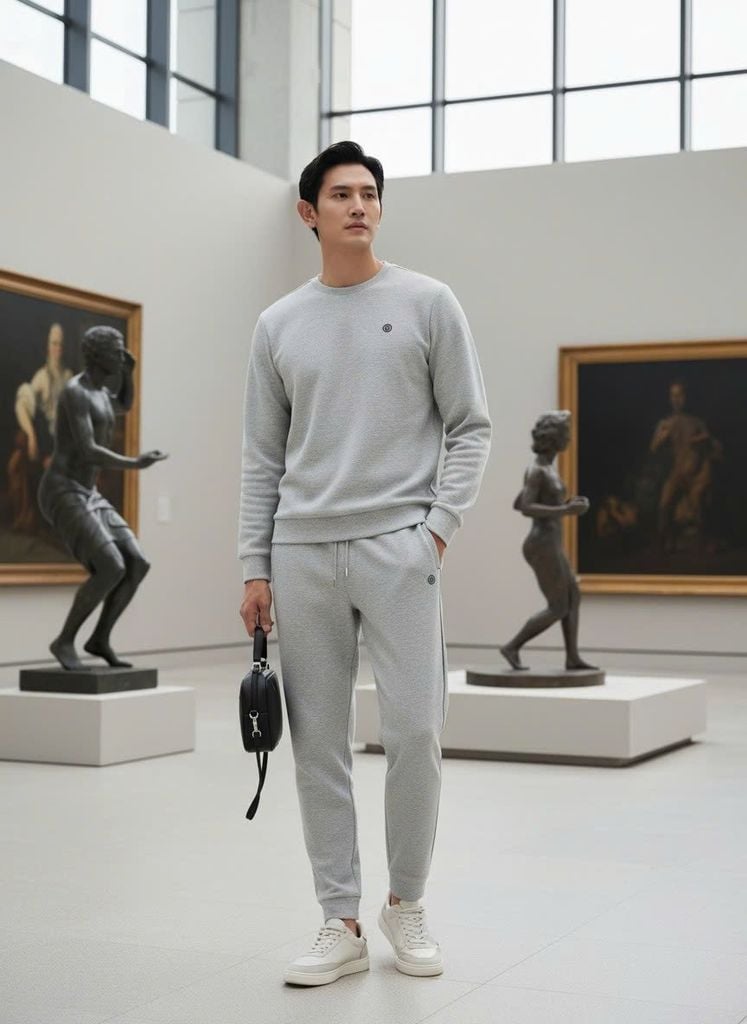  Bộ Nỉ Thể Thao Cổ Tròn Thiết Kế Basic 9ANOT003GHS + 9QNIT003GHS 