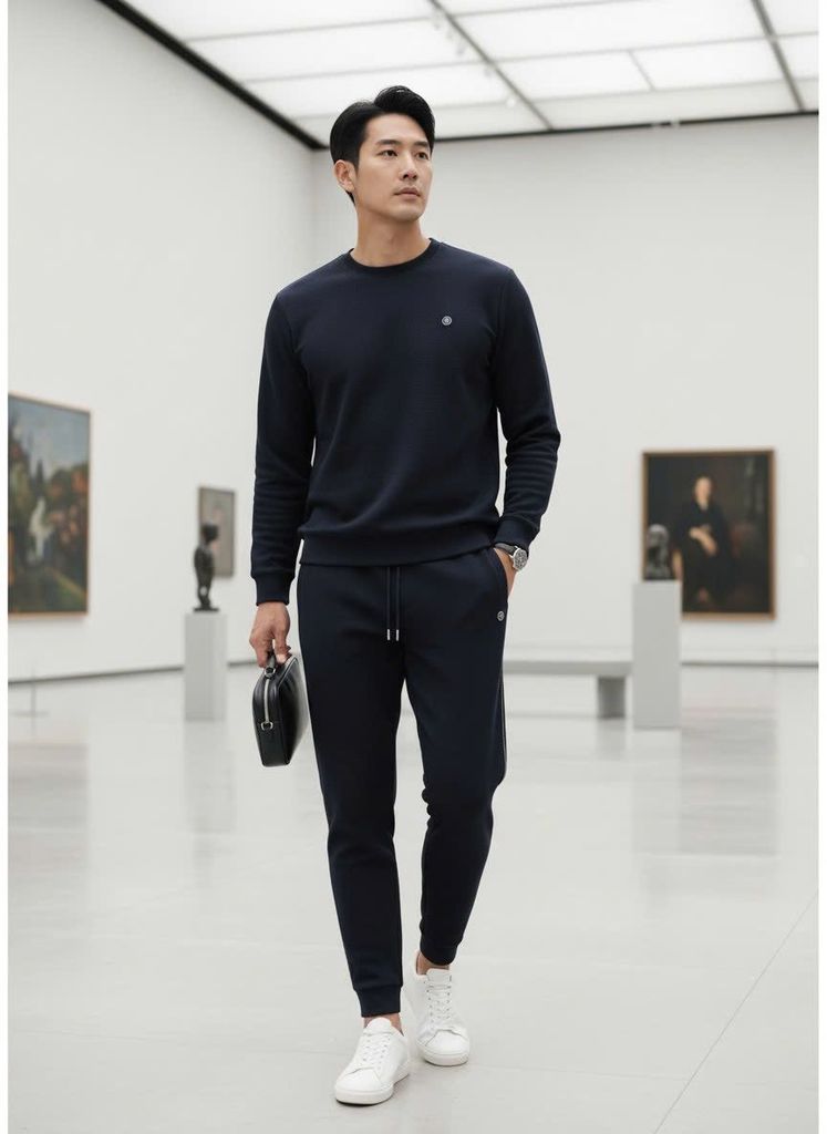  Bộ Nỉ Thể Thao Cổ Tròn Thiết Kế Basic 9ANOT003DEN + 9QNIT003DEN 