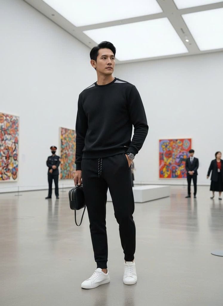  Bộ Nỉ Thể Thao Cổ Tròn Thiết Kế Basic 9ANOT002DEN + 9QNIT002DEN 