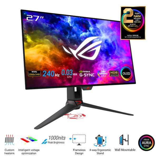 Màn Hình Gaming ASUS ROG Swift OLED PG27AQDM (26.5 inch - 2K - OLED - 240Hz - 0.03ms - FreeSync - GSync - HDR10)