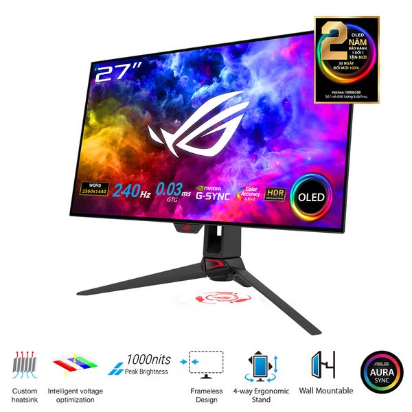Màn Hình Gaming ASUS ROG Swift OLED PG27AQDM (26.5 inch - 2K - OLED - 240Hz - 0.03ms - FreeSync - GSync - HDR10)