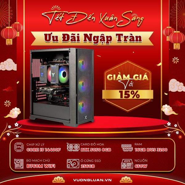 PC VLC GM021  (I5 14400F | 16GB | RTX 5050 8GB | 256GB | B760M Wifi+BLT)