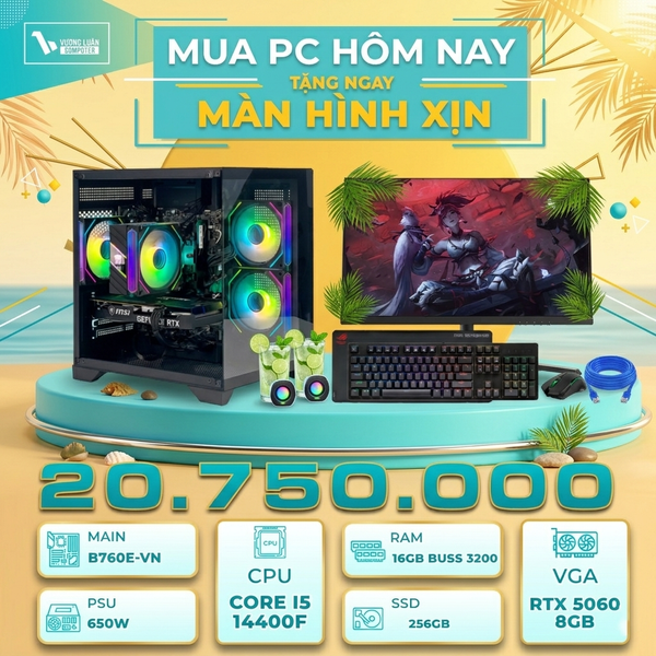 PC VLC_66 (I5 14400F  | 16GB | RTX 5060 8GB | 256GB | B760E-VN)