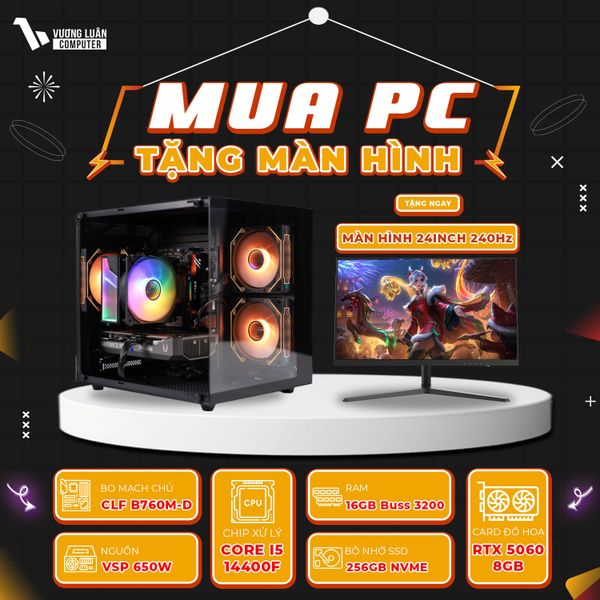PC VLC_TM50 (I5 14400F | 16GB | RTX 5060 8GB | 256GB | B760M-D V20)