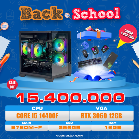 PC VLC KM17 (I5 14400F | RAM 16GB | RTX 3060 12GB | SSD 256GB | MAIN B760M-F)