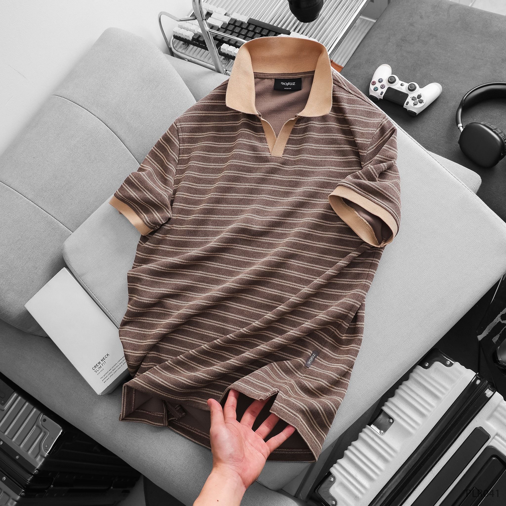  Áo polo V neck Horizontal stripe - 041 